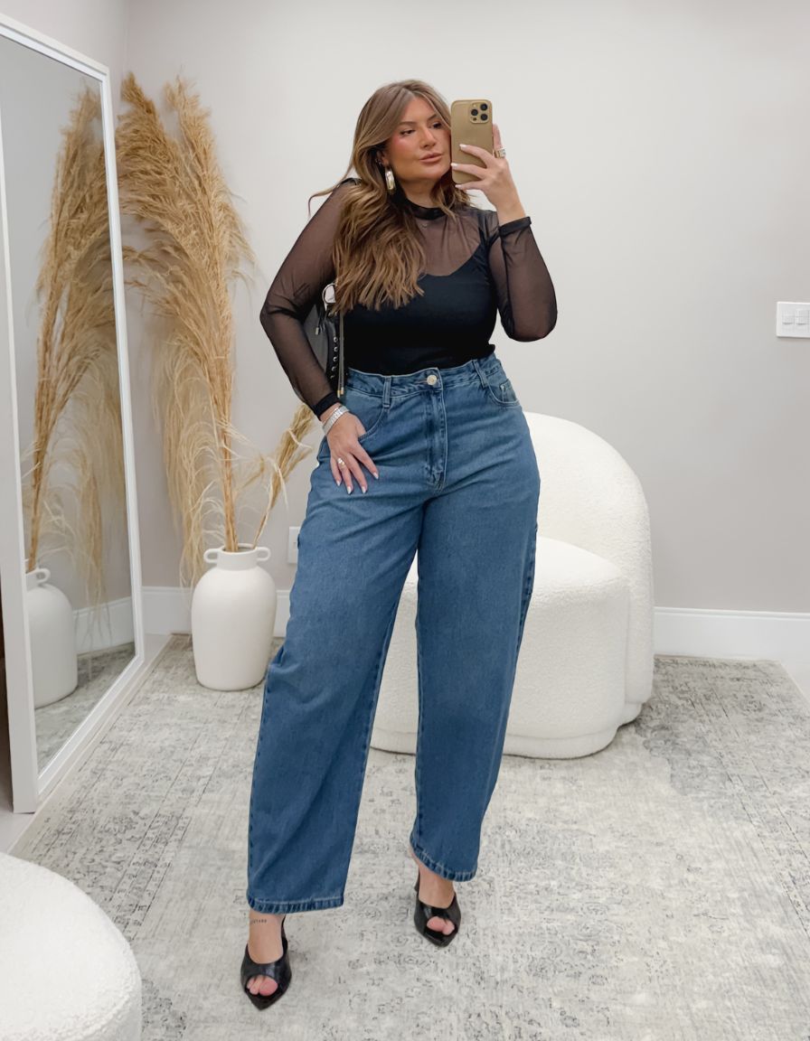 Blusa Tule Manga Longa