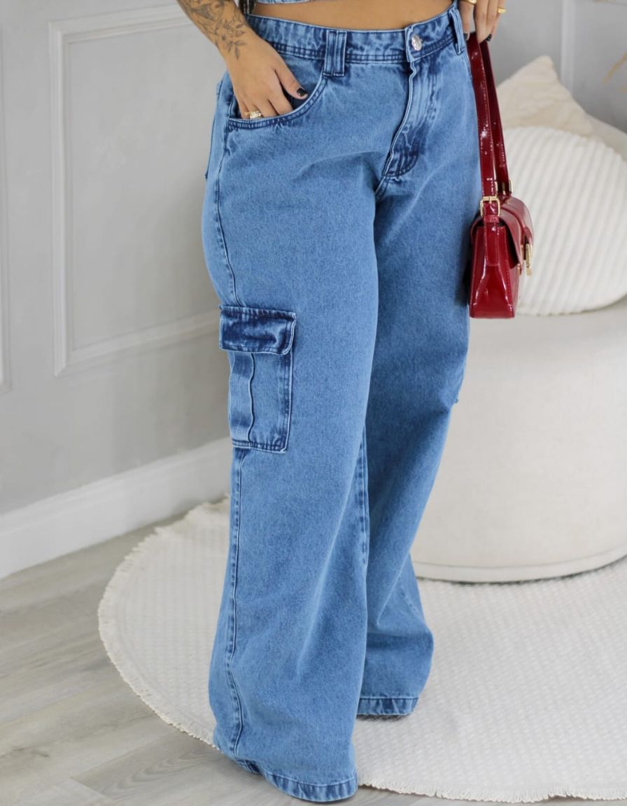 Calça Wide Leg Cargo