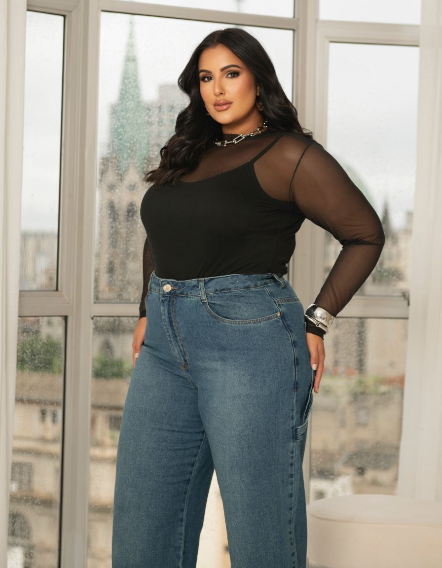 Blusa Tule Manga Longa