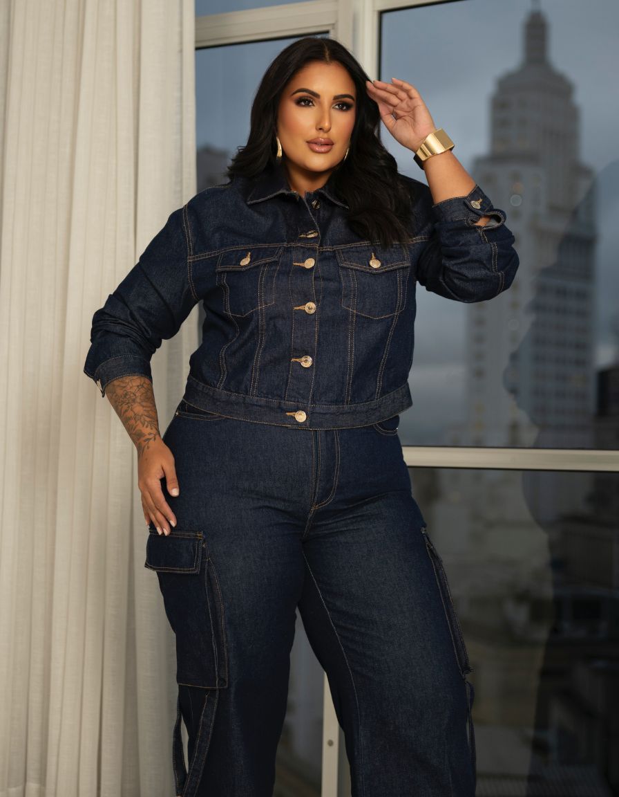 Calça Cargo Jeans Dark Blue