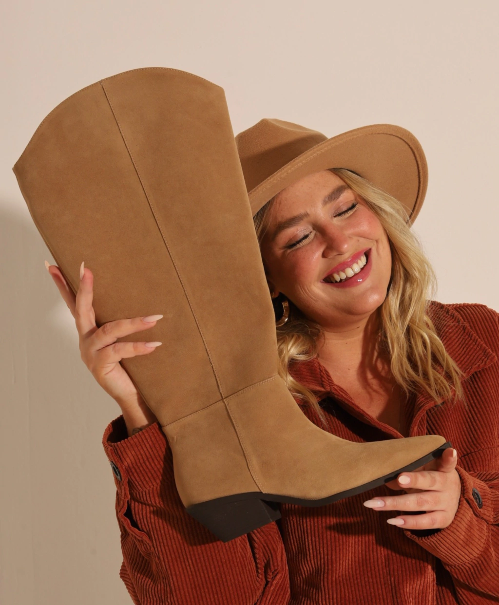 Bota Cano Plus Western Acamurçada Marrom Claro