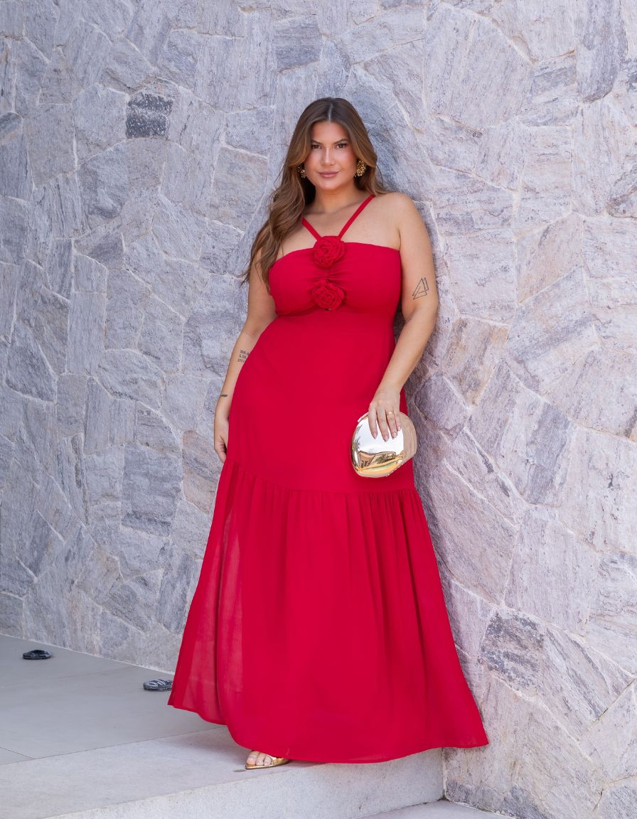 Vestido Longo Detalhe Flores