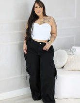 Calça Wide Leg Cargo Preta