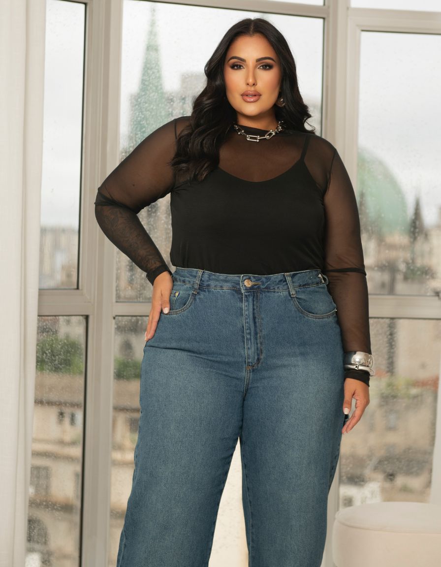 Blusa Tule Manga Longa