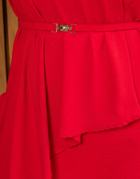 Conjunto Blusa Assimétrica Com Cinto e Shorts Saia