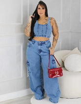 Calça Wide Leg Cargo