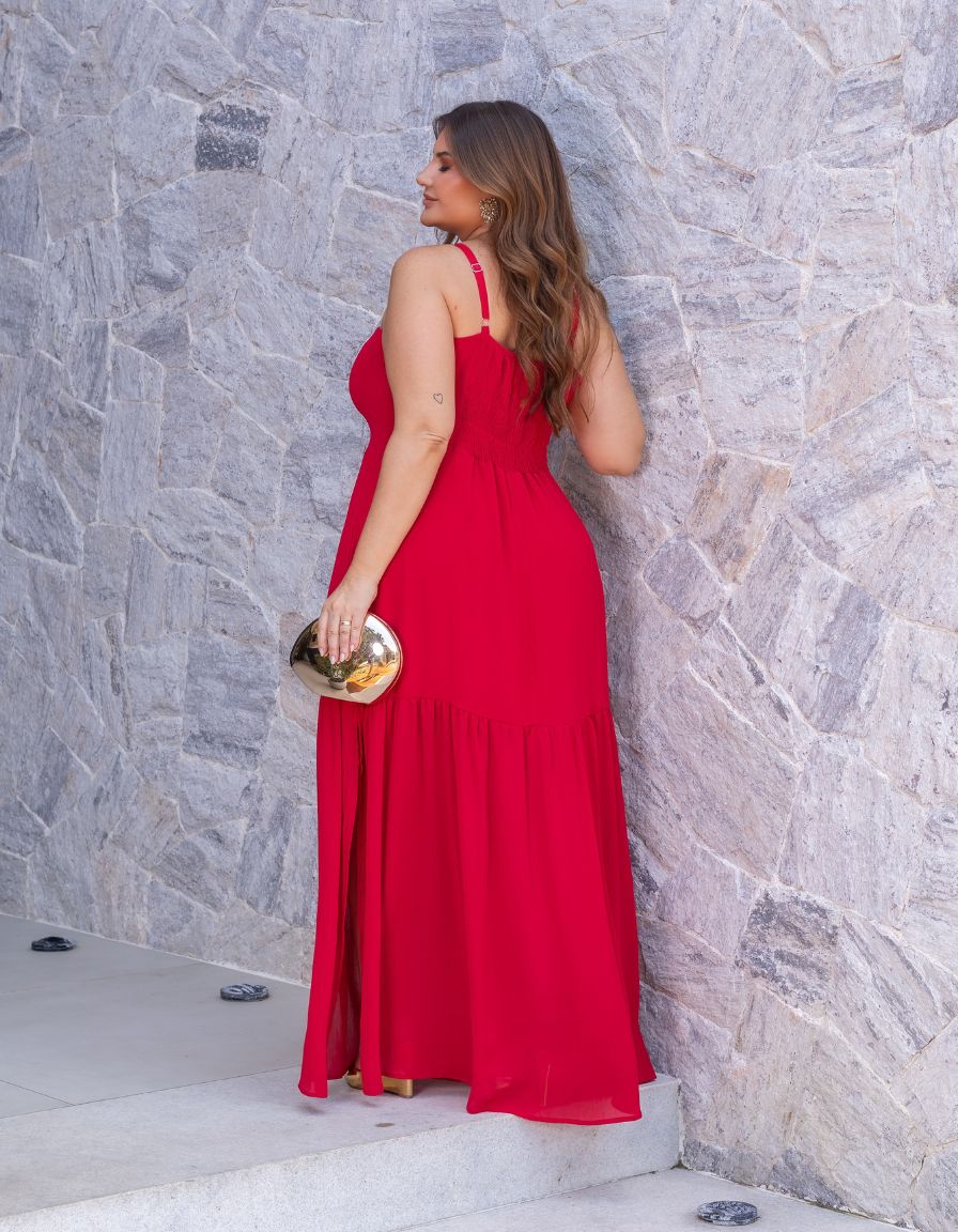Vestido Longo Detalhe Flores