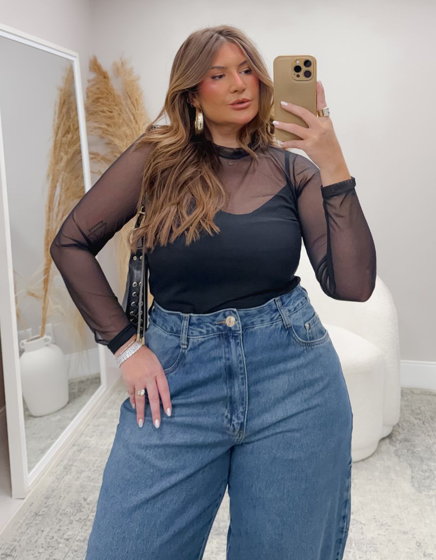 Blusa Tule Manga Longa