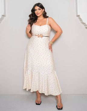 Vestido Midi Poá com Peplum