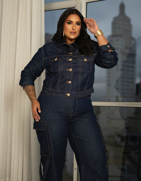 Calça Cargo Jeans Dark Blue