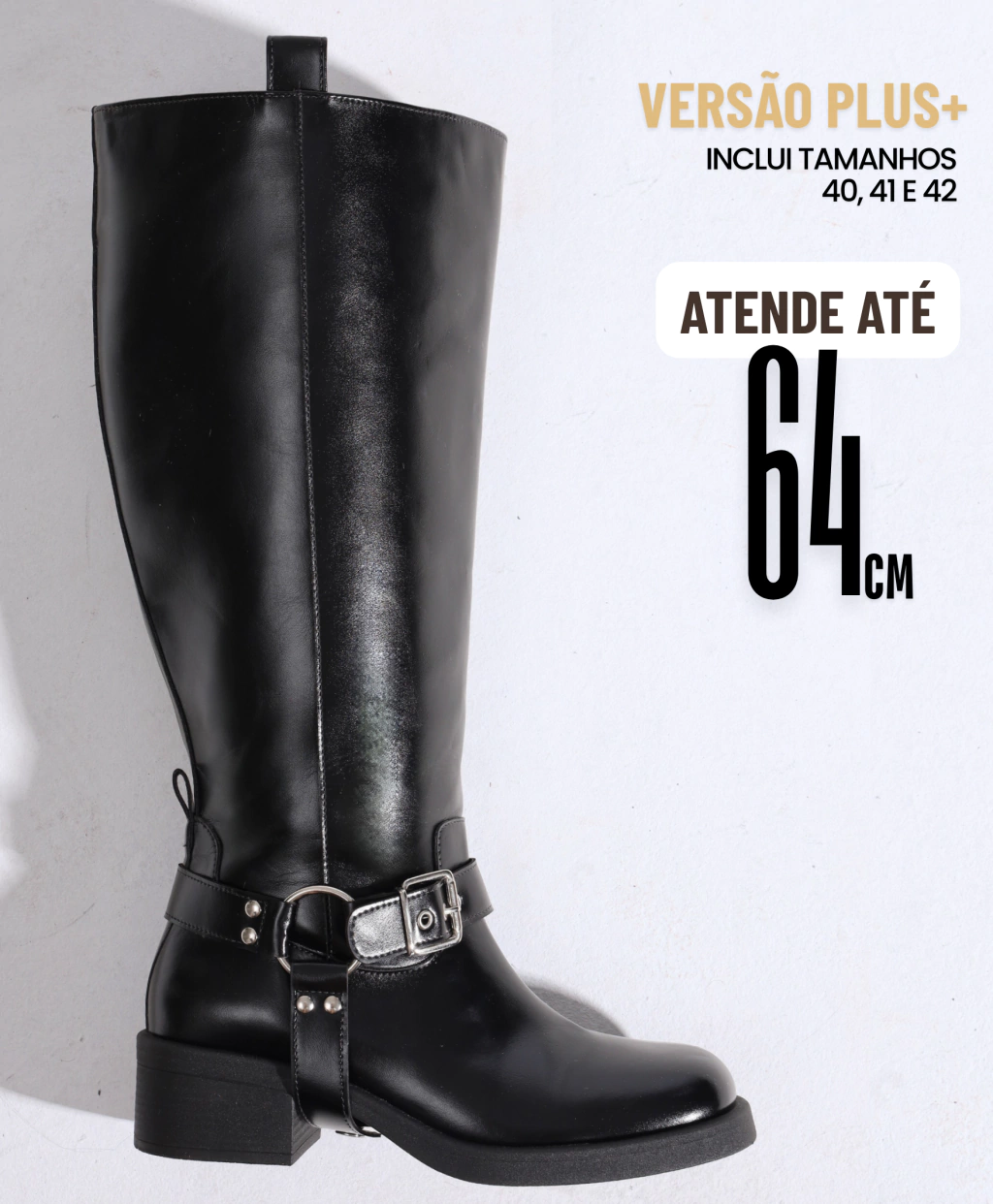 ota Biker Cano Extra Plus Size Preta (VERSÃO ATÉ 64CM)