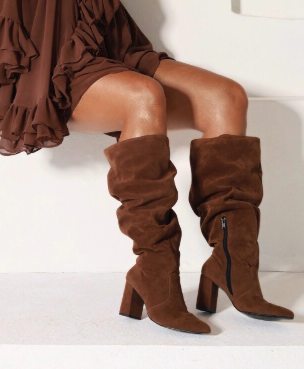 Bota Slouchy Camurça Marrom Escuro