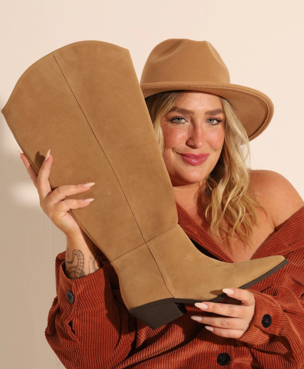 Bota Cano Plus Western Acamurçada Marrom Claro